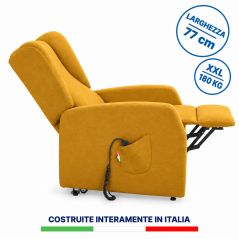 Poltrona Napoli XXL 10 - Giallo, reclinata con pediera sollevata, seduta 63 cm, portata 180 kg