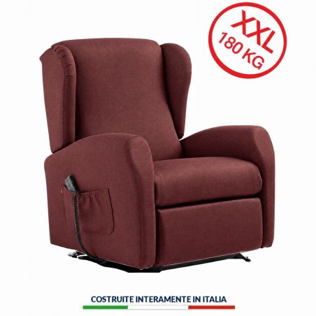 Poltrona relax Torino XXL 180 kg bordeaux in posizione seduta, seduta larga 63 cm