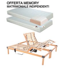 Rete da letto motorizzata elettrica a doghe in legno di faggio con alzate separate e materasso matrimoniale memory indipendente