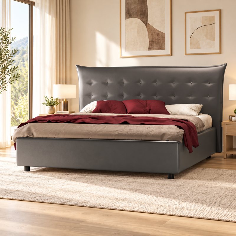 Letto contenitore Firenze con testiera trapuntata in ecopelle